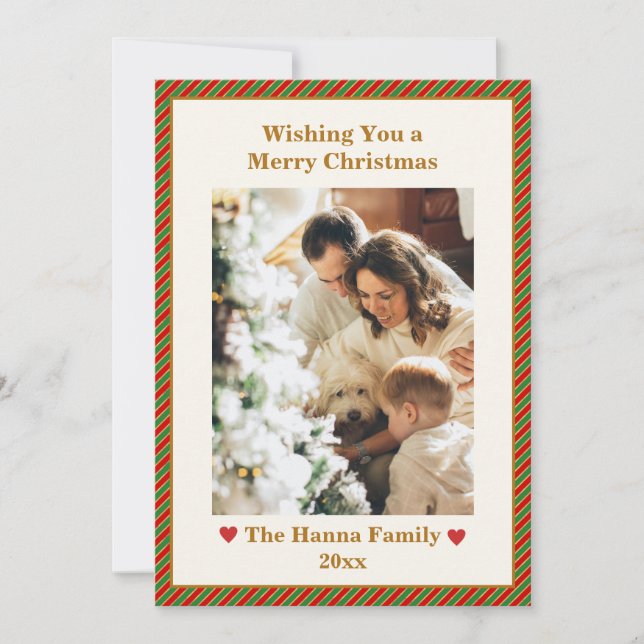 Cute Red, Green and Gold Photo Merry Christmas Holiday Card (Front)