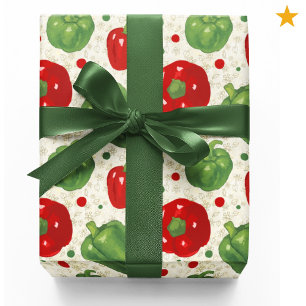 Cute Red Green Bell Peppers Dots Vegan Vegetarian  Wrapping Paper