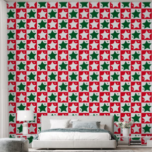 Cute Red Green Christmas Stars Pattern Wallpaper