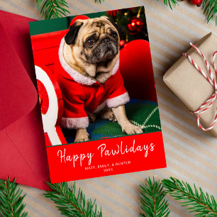 Cute Red & Green Dog Puppy Photo Happy Pawlidays Holiday Card