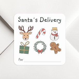 Cute Red Green Festive Kids Christmas Holiday Square Sticker