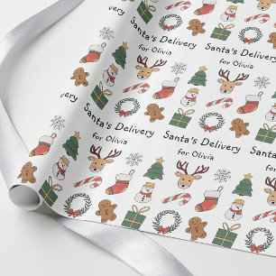 Cute Red Green Festive Kids Christmas Pattern Wrapping Paper