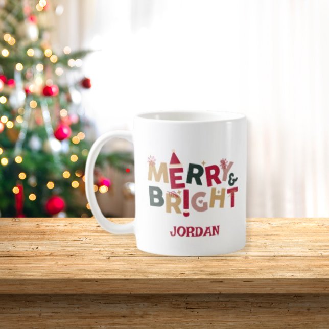 Cute Red Green Merry And Bright Christmas Coffee Mug (Creator Uploaded)