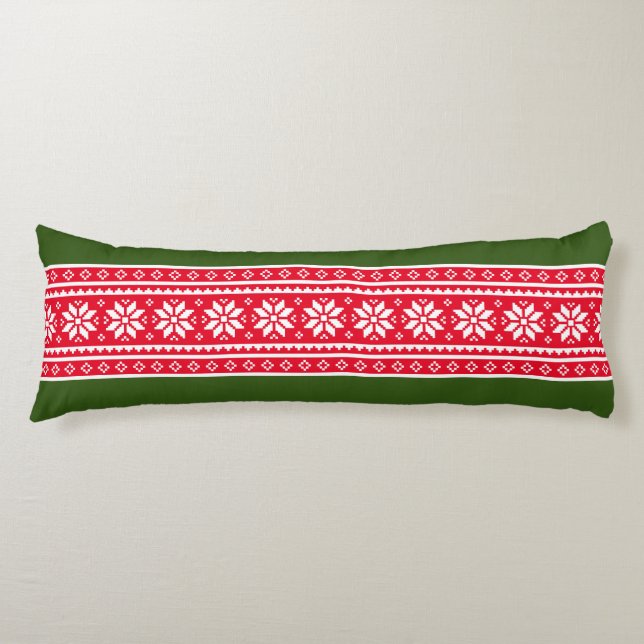 Cute red green nordic snowflake pattern bed decor body cushion (Front)