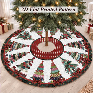 Cute Red Green Patchwork Christmas Trees Brushed Polyester Tree Skirt
