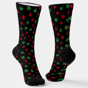 Cute Red Green Pet Paw Prints Pattern Socks