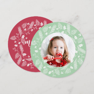 Cute Red & Green Pine and Holly Christmas Wreath Invitation