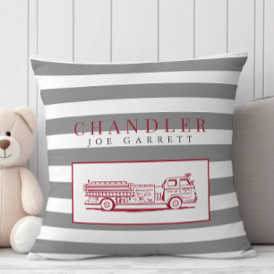Cute Red Grey Fire truck Fireman nursery Cushion