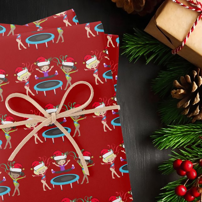 Cute Red Gymnastics Christmas Gymnast Girls Wrapping Paper Sheet (Creator Uploaded)