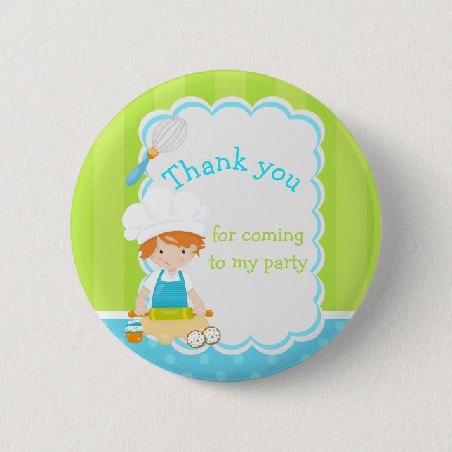 Cute Red Hair Boy Baking 'Thank you for coming' 6 Cm Round Badge (Front)