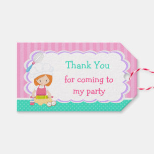 Cute Red Hair Girl Baking Birthday Party Gift Tags
