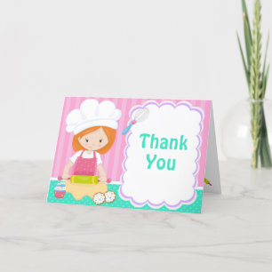 Cute Red Hair Girl Baking Thank You Card