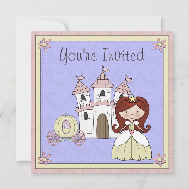 Cute Red Hair Princess Fairy Tale Birthday Invite (Front)