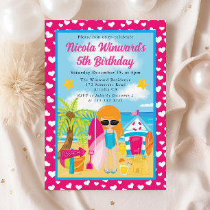 Cute Red Haired Girl Beach Kids Birthday Invitation