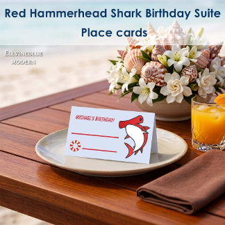 Cute Red Hammerhead Shark Ocean Birthday Place Card