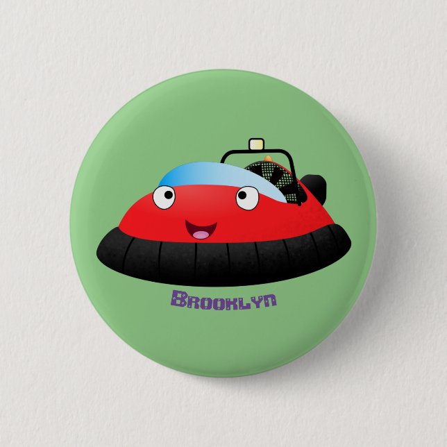 Cute red happy hovercraft cartoon 6 cm round badge (Front)