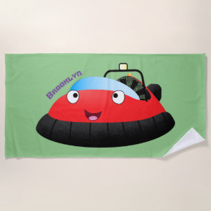 Cute red happy hovercraft cartoon beach towel