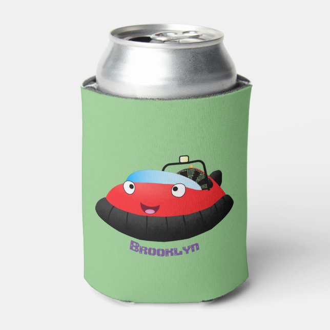 Cute red happy hovercraft cartoon can cooler (Can Front)