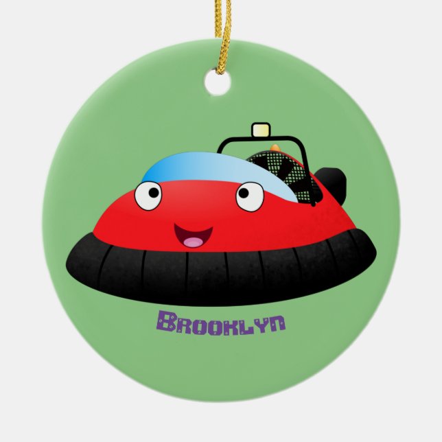 Cute red happy hovercraft cartoon ceramic tree decoration (Front)
