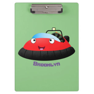 Cute red happy hovercraft cartoon clipboard