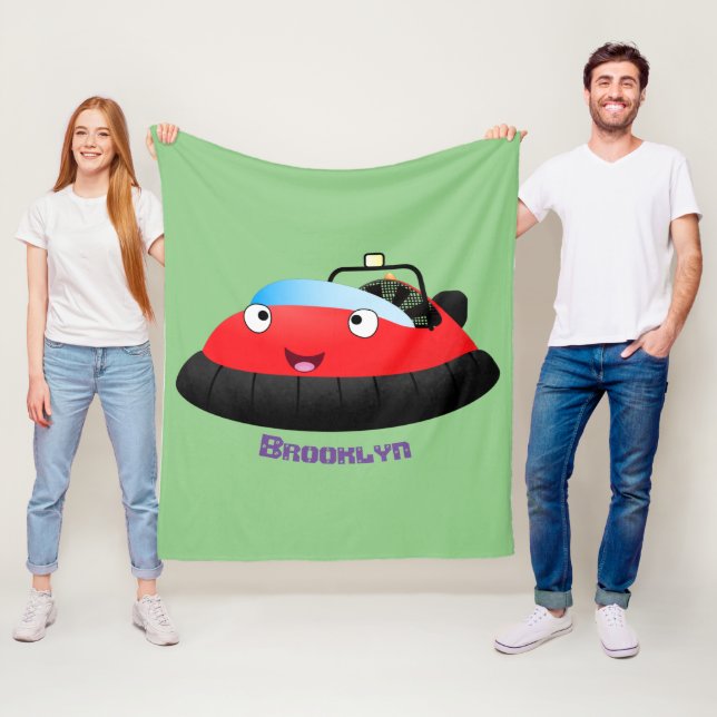 Cute red happy hovercraft cartoon fleece blanket (In Situ)