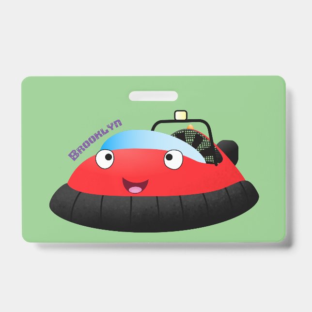 Cute red happy hovercraft cartoon ID badge (Front)