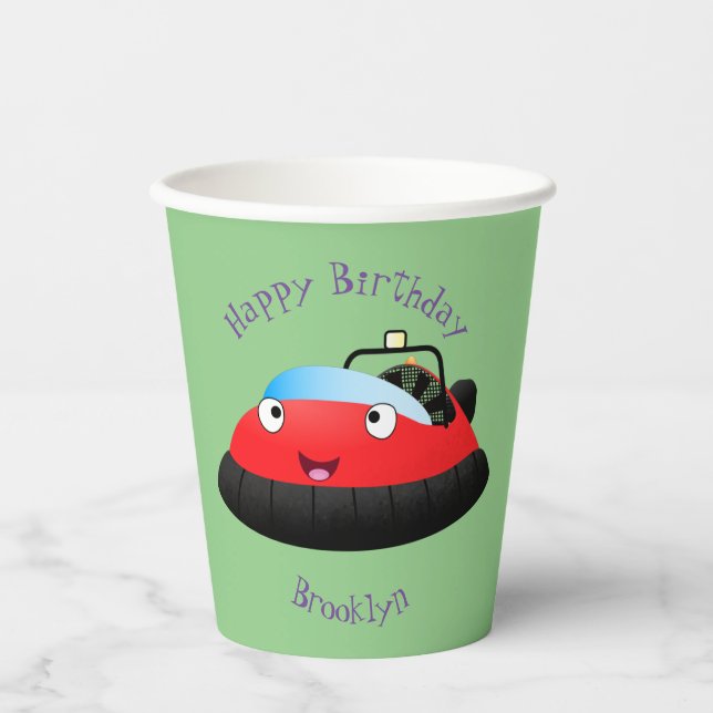 Cute red happy hovercraft cartoon paper cups (Front)