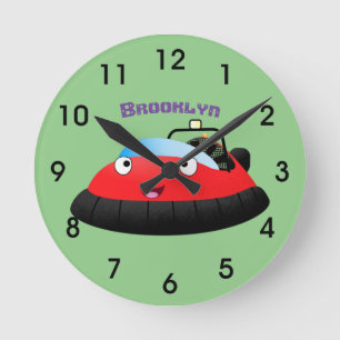 Cute red happy hovercraft cartoon round clock