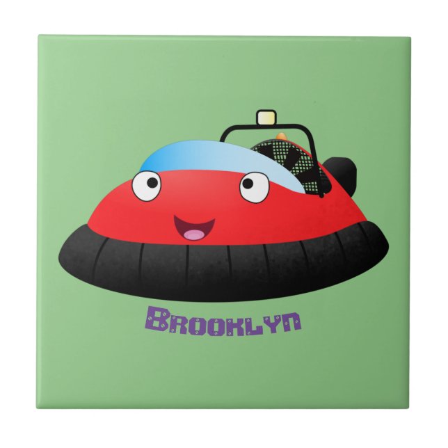 Cute red happy hovercraft cartoon tile (Front)