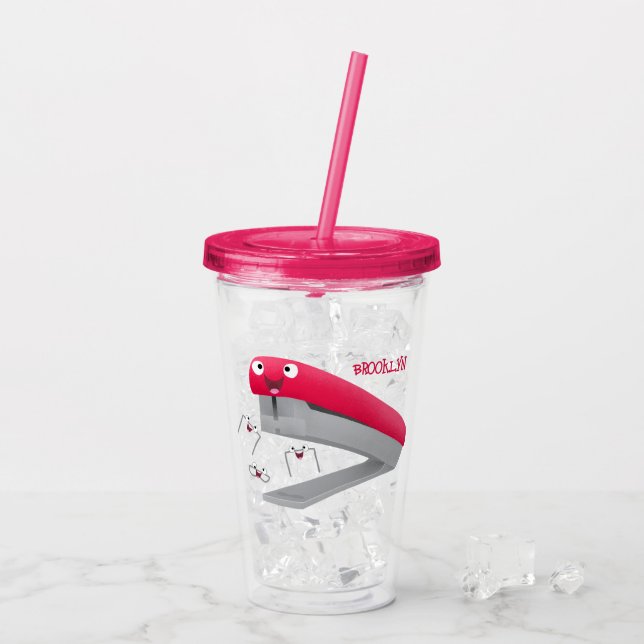Cute red happy stapler cartoon illustration  acrylic tumbler (Back Ice)