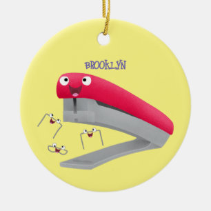 Cute red happy stapler cartoon illustration ceramic tree decoration