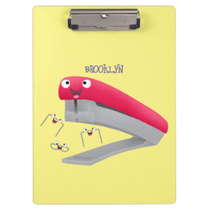 Cute red happy stapler cartoon illustration  clipboard