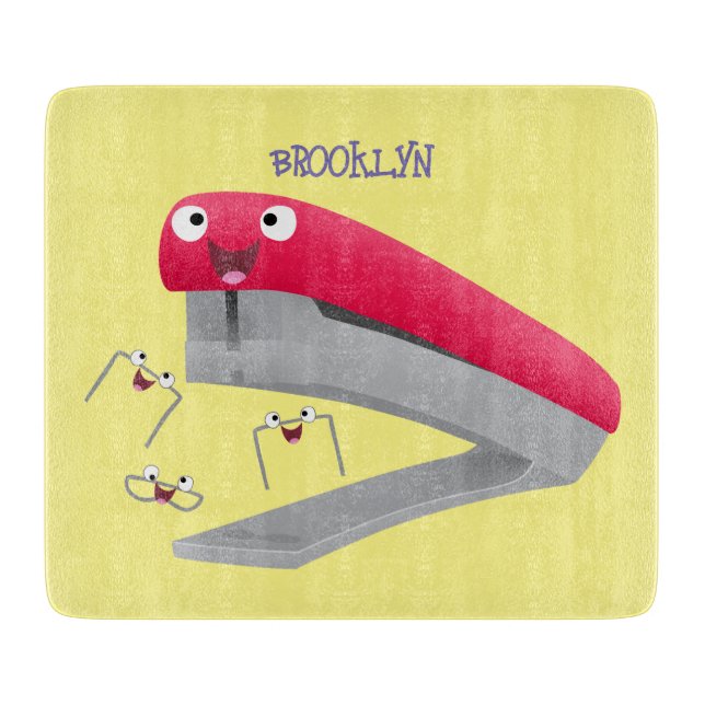 Cute red happy stapler cartoon illustration  cutting board (Front)