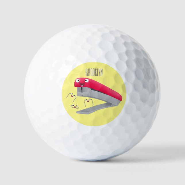 Cute red happy stapler cartoon illustration  golf balls (Front)