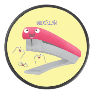 Cute red happy stapler cartoon illustration  hockey puck