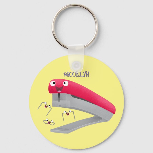 Cute red happy stapler cartoon illustration  key ring (Front)