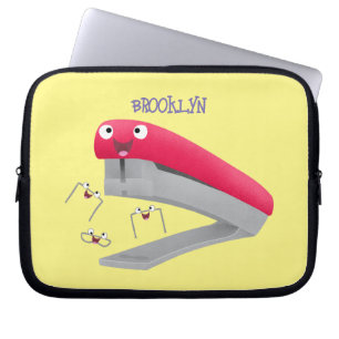 Cute red happy stapler cartoon illustration  laptop sleeve