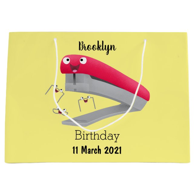Cute red happy stapler cartoon illustration  large gift bag (Front)