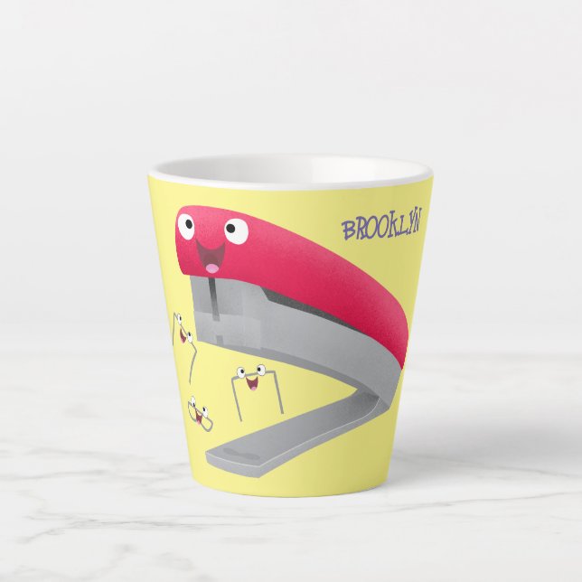 Cute red happy stapler cartoon illustration latte mug (Front)