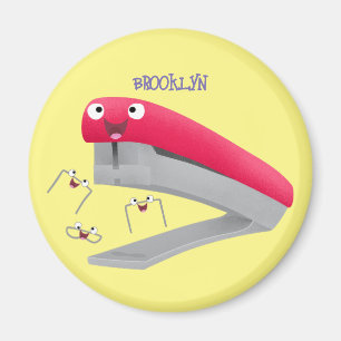 Cute red happy stapler cartoon illustration  magnet