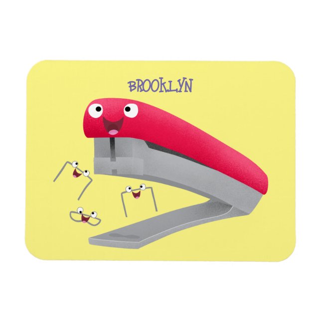 Cute red happy stapler cartoon illustration  magnet (Horizontal)