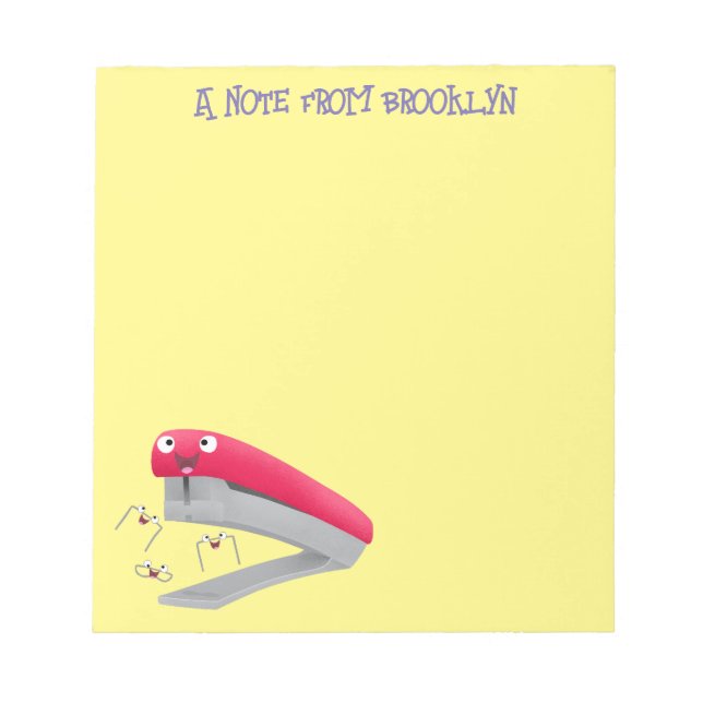 Cute red happy stapler cartoon illustration  notepad (Front)