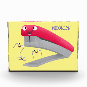 Cute red happy stapler cartoon illustration photo block