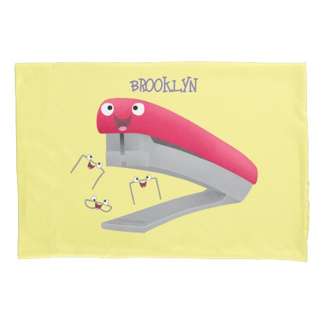 Cute red happy stapler cartoon illustration  pillowcase (Front)