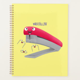 Cute red happy stapler cartoon illustration planner