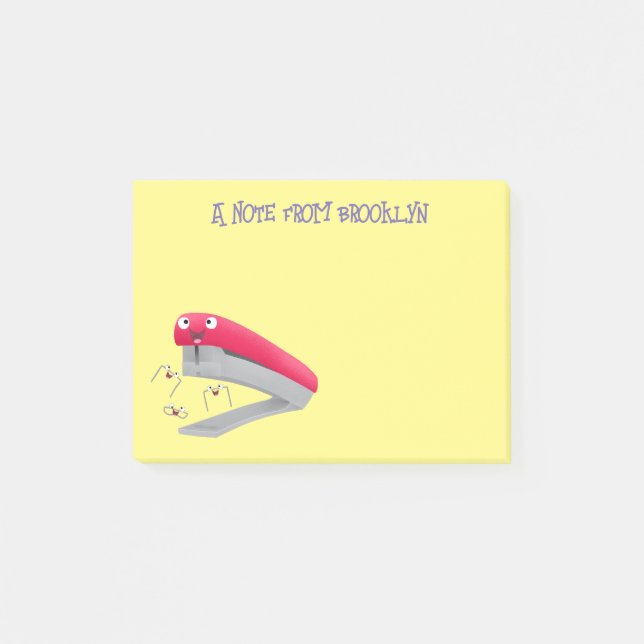 Cute red happy stapler cartoon illustration  post-it notes (Front)