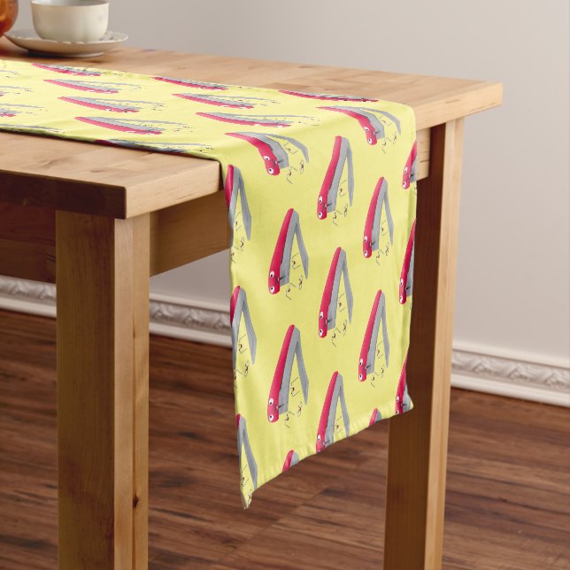 Cute red happy stapler cartoon illustration short table runner (In Situ)