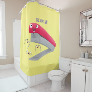 Cute red happy stapler cartoon illustration shower curtain
