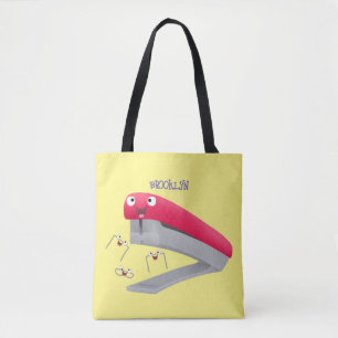 Cute red happy stapler cartoon illustration tote bag
