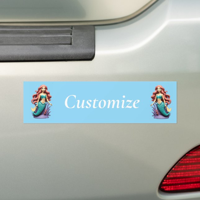 Cute Red-headed Mermaid Thunder_Cove Bumper Sticker (On Car)